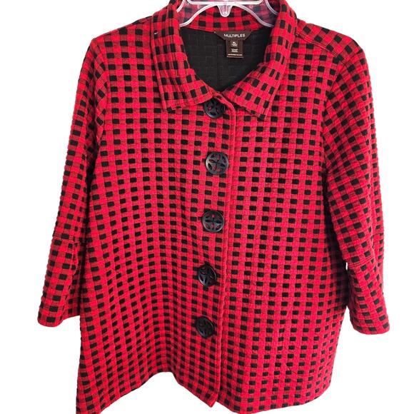 Multiples Women's Blazer PL Petite Large red Checked  Misses 12 14 Coat Jacket - Picture 1 of 7